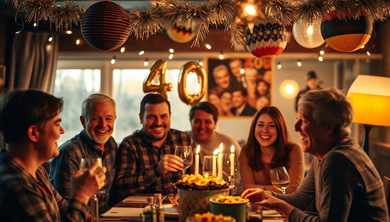 Mann feiert seinen 40. Geburtstag mit Freunden und Familie