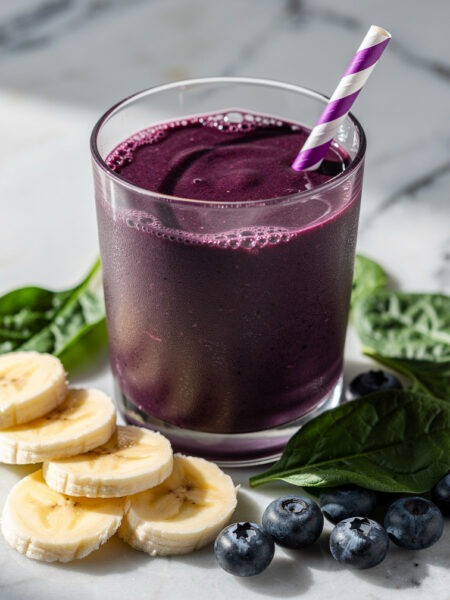 Grüner Smoothie mit Spinat, Banane & Beeren