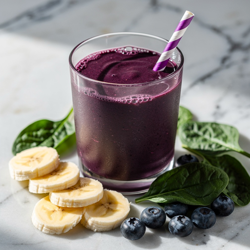 Grüner Smoothie mit Spinat, Banane & Beeren