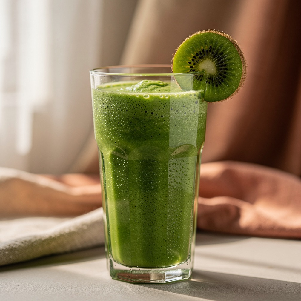 Spinat Smoothie Rezept mit Apfel, Kiwi und Wein­trauben