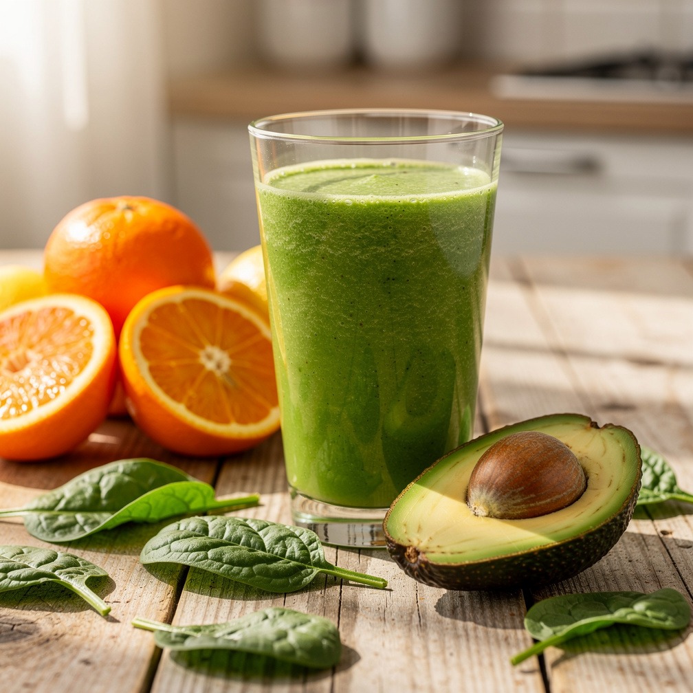 grüne Smoothie mit Spinat, Banane und Grapefruit Cremig