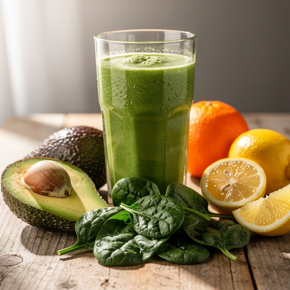 grüne Smoothie mit Spinat, Banane und Grapefruit Cremig